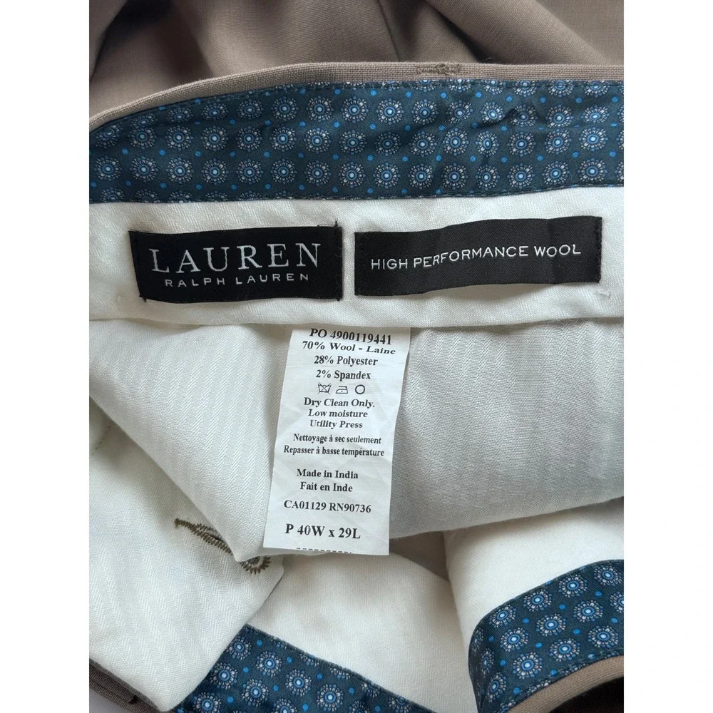 Lauren Ralph Lauren Mens 40x29 UltraFlex Classic Fit Wool Dress Pant Taupe Brown